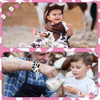 74 PCS Cow Party Favors Include 24 Pcs Cow Print Slap Bracelet 50 Pcs Cow Stickers Pack Cow Print Stuff Cute Cow Birthday Party Decorations Supplies for Kids Girls Boys Gifts Classroom Prizes