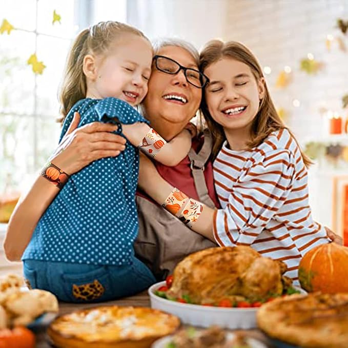 48Pcs Thanksgiving Slap Bracelets Thanksgiving Party Favors for Kids Thanksgiving Gifts for Kids Autumn Maple Leaf Turkey Pumpkin Slap Bracelets for Fall Party Favors Decorations Classroom Prizes