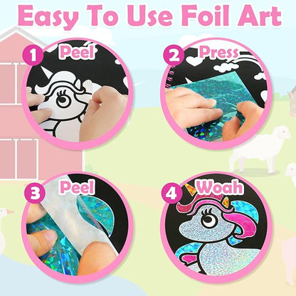 FUNNYB&G Art Craft Activity for Kids: Foil Art Princess DIY Toy Kit, No Mess Creative Travel Supply Set, Idea Birthday Christmas Valentine Gift for Girl Boy Children 4 5 6 7 8 9 Year Old
