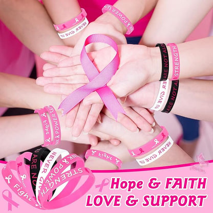 Pink Ribbon Breast Cancer Bracelets - 30 PCS Rubber Bracelet Party Favors Supplies Inspiring Silicone Wristbands with Hope Strength Breast Cancer Awareness Accessories Survivor Gifts for Women Girls