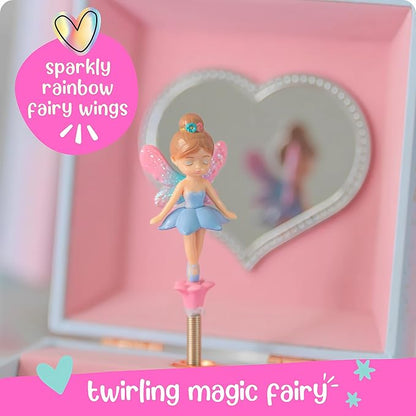 Giggle & Honey Musical Fairy Jewelry Box for Girls - Kids Music Box with Spinning Fairy and Mirror, Princess Birthday Gifts for Little Girls, Childrens Jewelry Boxes for Ages 3-10 - 6 x 4.7 x 3.5 in