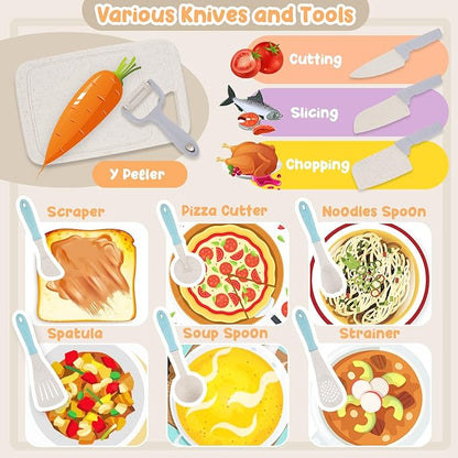 Pretend Play Kitchen Accessories Toys, Pots and Pans Utensils Playset for Kids, Cooking Play Set Gift for Toddlers Boys and Girls 3 4 5 Years Old