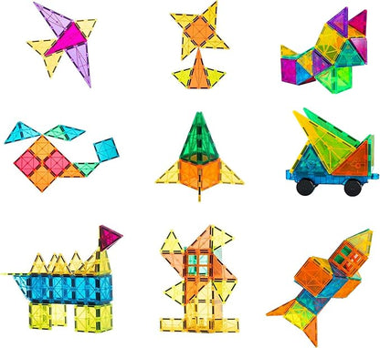 Bmag Magnetic Tiles, 100PCS Magnet Building Blocks for Kids, Stacking Building Set for Boys Girls, STEM Preschool Educational Learning Construction Toy with 2 Cars