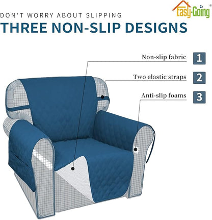 Easy-Going Sofa Slipcover Waterproof Sofa Cover Couch Cover for 4 Cushion Couch with Elastic Straps Washable Non-Slip Furniture Protector Cover for Pets, Dogs, Cat (XX-Large, Peacock Blue)