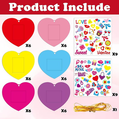 Qyeahkj 36 Sets Valentine 's Day Craft for Kids DIY Valentines Day Heart Picture Frame Craft Kit Valentine Photo Frame Craft and Arts Kit for Home Class Kindergarten Party Art Activity