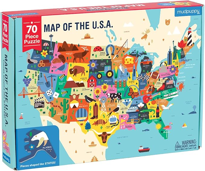 Mudpuppy Map Of The USA – 70 Piece Geography Puzzle with State-Shaped Pieces and Iconic Landscapes Cultural Items And More