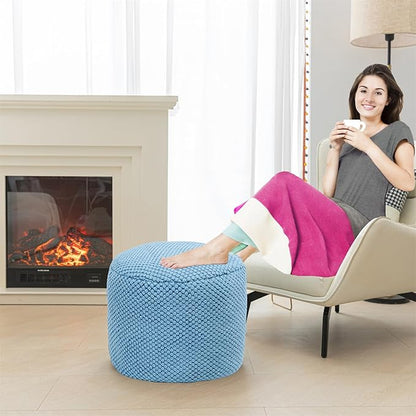 Sturdy Boucle Pouf Ottoman Foot Rest Nice Living Room Decor Lightweight Ottoman Pouf Filler Comfort Pouf Cover Modern Foam Stuffed Poof Ottoman Perfect to Rest Your Feet No Need Assemble Blue