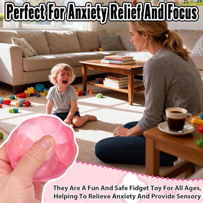 Ice Cube Squishy Fidget Toy, Standard Size 1.96 in Stress Ball for Adults and Kids, Puffwize Soft Textured Sensory Toy with Irregular Shape for Anxiety Relief and Improving Focus(Pink)