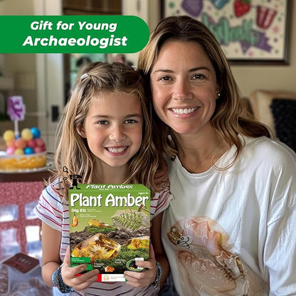 EDUMAN Amber Dig Kit - 6 Artificial Plant Resin Specimens, Biology Fossil Excavation Set with Natural Amber, STEM Inspired Educational Toy for Kids Ages 6-12, for Boys & Girls