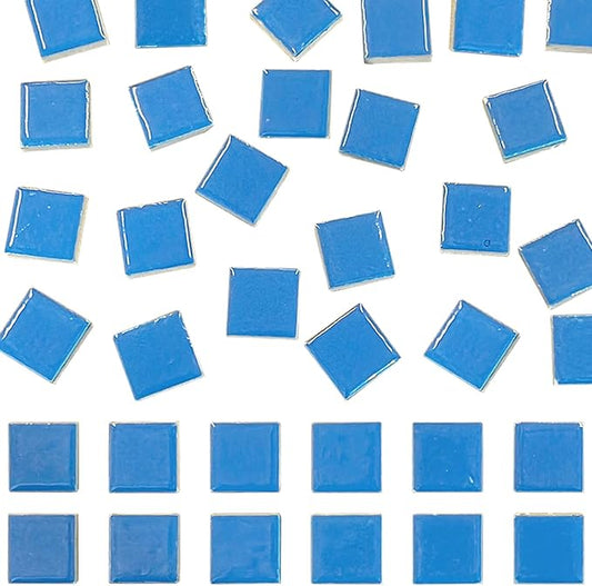 50 Pieces Blue Mosaic Tiles for Crafts 1" Ceramic Tiles Assorted Colors Square Ceramic Mosaic Project Supplies for Photo Frame Mosaic Stepping Stones Bath Old Pool Furniture Decor
