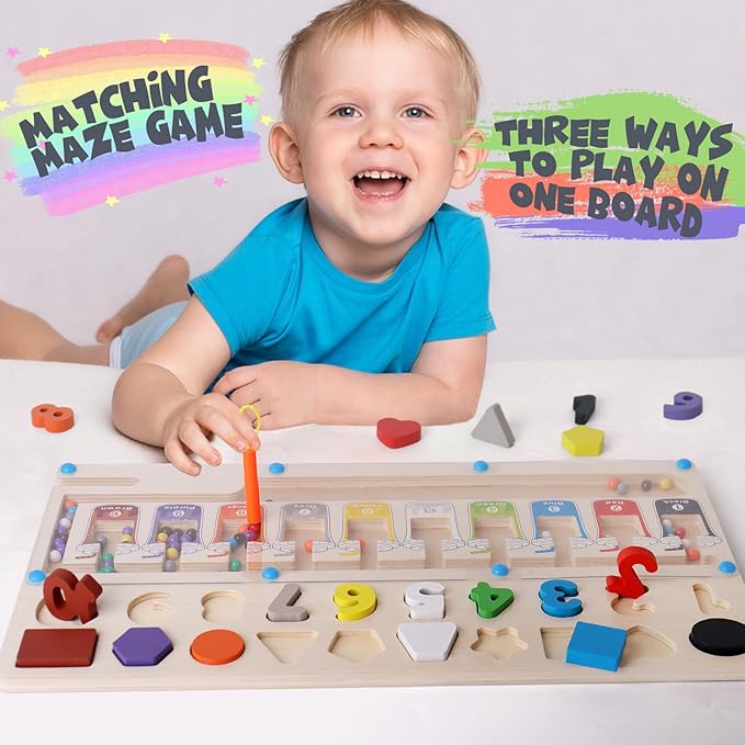 3 in 1 Educational Magnetic Color and Number Maze, Montessori Toys for Toddlers 3 Year Old, Shape and Number Wooden Puzzle Sorting Toys, Essentials for Preschool Learning Activities Classroom