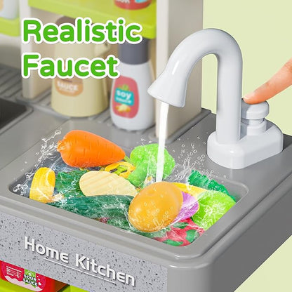 Letapapa Kids Pretend Play Kitchen Set, Kitchen Toys with Realistic Sound & Light, Cooking Stove, Sink, Play Food and Kitchen Accessories, Pretend Kitchen Playset Gifts for Toddlers Girls Boys