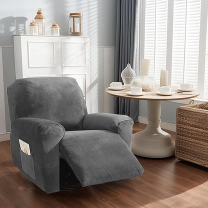 NORTHERN BROTHERS Stretchy Recliner Chair Covers, Velvet Recliner Covers, Lazy Boy Chair Cover, Light Grey