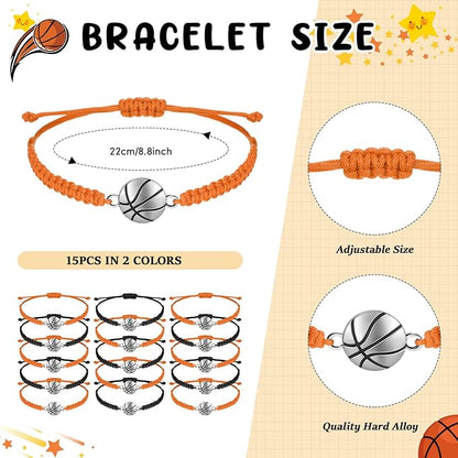 Sabary 30 Pcs Basketball Party Favors Set, 15 Pcs Basketball Pens 15 Pcs Basketball Theme Bracelets Ballpoint Pen Adjustable Bracelet Basketball Party Gifts for School Kids Teens Team Members