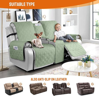 VANSOFY Loveseat Recliner Cover with Console 100% Waterproof Sofa Slipcovers Non-Slip Reclining Couch Cover Split Sofa Covers Furniture Protector for Pets, Dogs(Light Green)