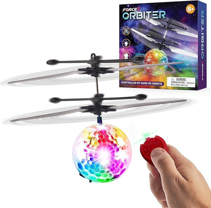Force1 Orbiter Flying Orb Ball Toy Hand Operated Spinner Drones for Kids - Mini UFO Drone Toys with Remote, Rechargeable LED Indoor Floating Hover Hand Controlled Orb Toys