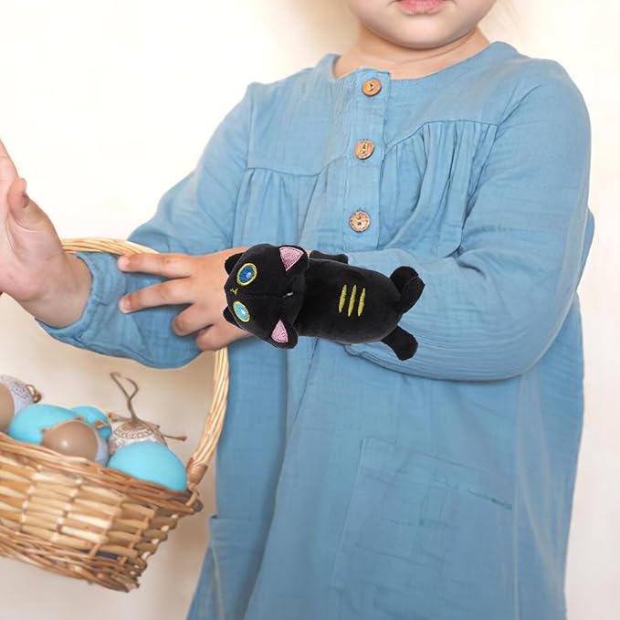 Vaguelly Cat Slap Bracelet,Stuffed Animal Slap Bracelets Adorable Plush Animals Huggers Slap Bracelets Interactive Toy for Kids Birthday Party Gifts Black