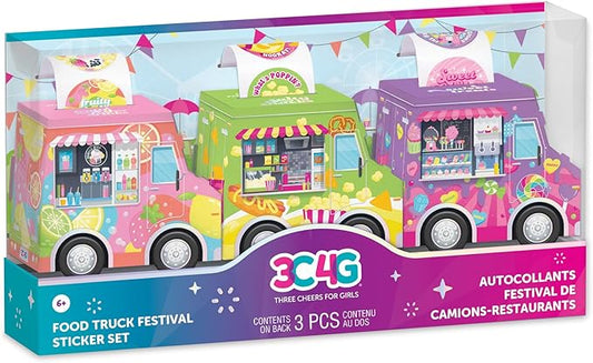 3C4G: Food Truck Festival Sticker Set - 3 Vehicles That Dispense Rolls of Scented Stickers, Sweets, Drinks & Food, Three Cheers for Girls, Kid Age 6+