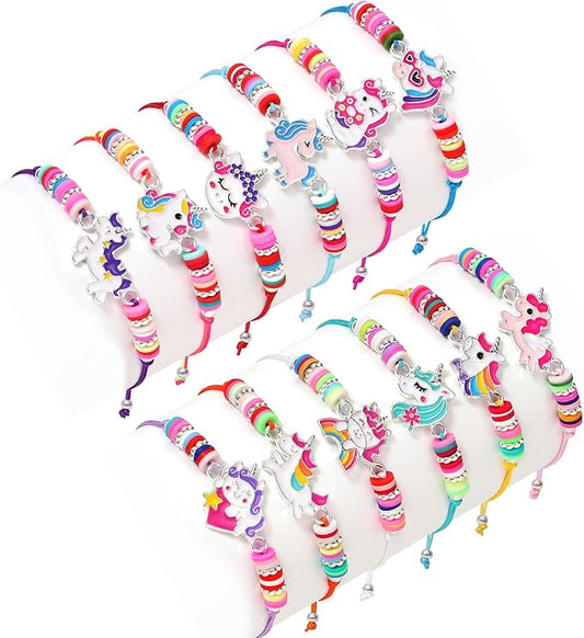 12 Pcs Unicorn Girls Bracelet for Kids Jewelry Toddler Friendship Bracelets Adjustable Toy Gift Pretend Play Goodie Bag Classroom Reward Rainbow Unicorn Party Favors Supplies