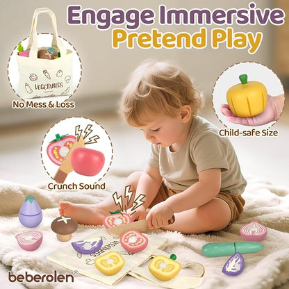 Play Food Sets for Kids Kitchen Wooden Food Toys for 3 Year Old Girl Boy Toddler Cutting Pretend Play Set Learning Toys Birthday Gift 1 2 3 Year Old Vegetables