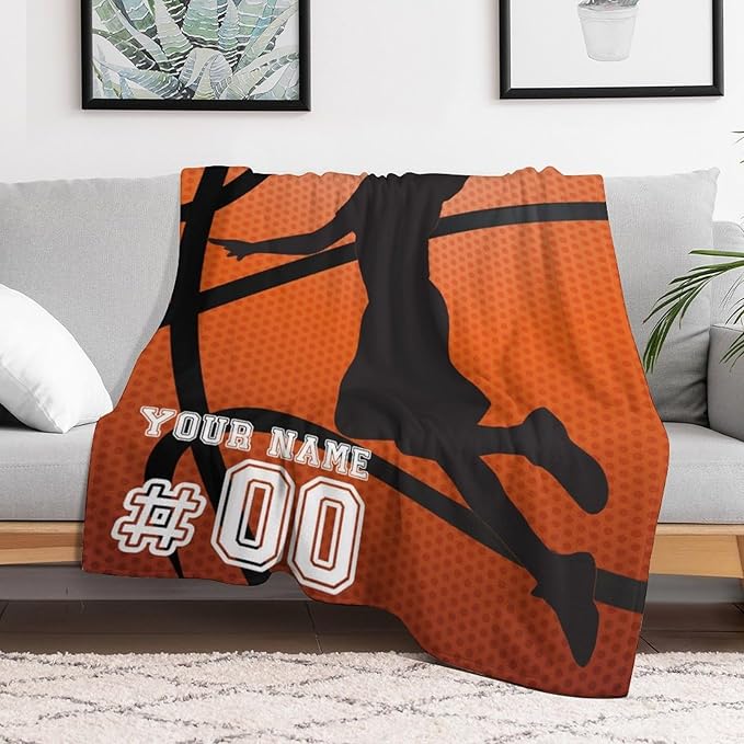 Custom Basketball Blanket - Soft Flannel Sports Basketball Blankets for Girls Boys Kids Basketball Lovers - Warm Basketball Throw Blankets for All Season Lap, Chair, Sofa - 50"x40"