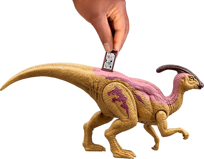 Mattel Jurassic World Wild Roar Dinosaur Action Figure, Parasaurolophus with Glowing Spine Reveal Lights & Sound, Posable Toy with Digital Play