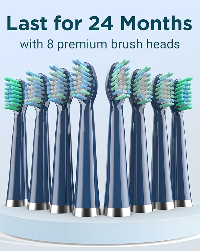 Rtauys Sonic Electric Toothbrush for Adults - Rechargeable, 41,000 Vibrations per Minute, Teeth Whitening, 8 Brush Heads, 24 Months of Usage, Blue