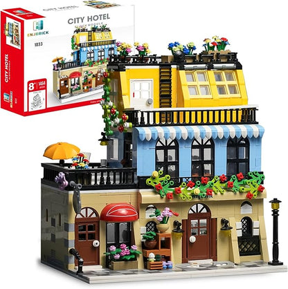 ENJBRICK Flowers City Hotel House Building Kit for Adutls, Creator Building Toy Set with Apartmant and Shops for Girls and Adults 1464 pcs