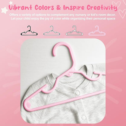 HOUSE DAY Premium Baby Hangers 60 Pack, 11 Inch Kids Plastic Hangers Pink, Slim Childrens Hangers for Infant, Toddler, and Child Clothes, Durable Baby Clothes Hangers for Closet