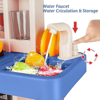 deAO Play Kitchen Set for Kids Boys 50PCS Play Kitchen Accessories with Sounds Light Steam Pretend Play Kitchen Toy Birthady Christams Gifts for Toddler Aged 2-12 Years