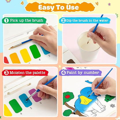 IJIGU Paint with Water Coloring Books for Toddlers, Watercolor Painting Book for Kids Ages 3+ Year Old, Arts and Crafts with Drawing Brush, Christmas Stocking Stuffers for Kids & Toddler - Animals