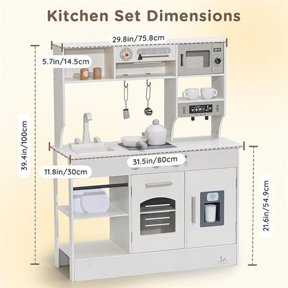SainSmart Jr. Kitchen for Kids, Wooden Play Kitchen with Toy Storage System, Toy Kitchen Set with Plenty of Play Features, Kids Play Kitchen Designed, Gift for Ages 3+ White