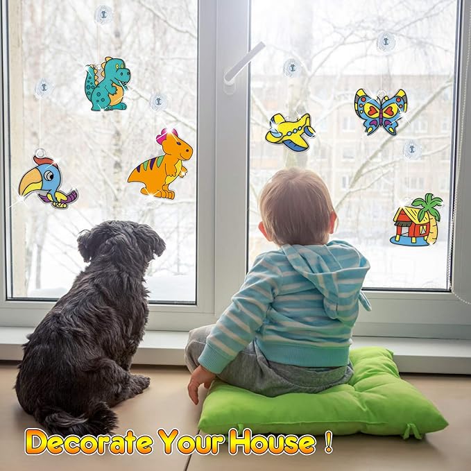 CAPKIT 36Pcs Suncatcher Kits for Kids, Window Art Kids Crafts, 11 Paints for Creative DIY, Arts and Crafts Gift for Kids Children 4-8