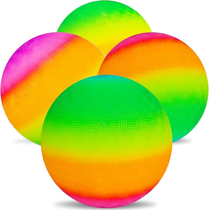 Visen 4Pcs Rainbow Playground Balls for Kids&Adults with 1 Hand Pump,8.5Inch Colorful Rubber Bouncy Balls,Inflatable Multi Colors Kick Balls Handball,Durable Indoor&Outdoor Play Toys