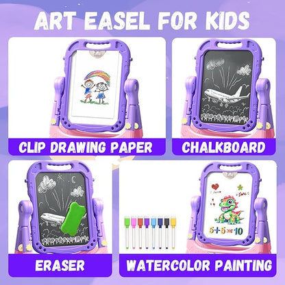 Art Easel for Kids with Magnetic Drawing Board, Double Sided Easel with Magnetic Letters & Numbers Easel, Adjustable Standing Easel for Toddler, Creative Play for Kids