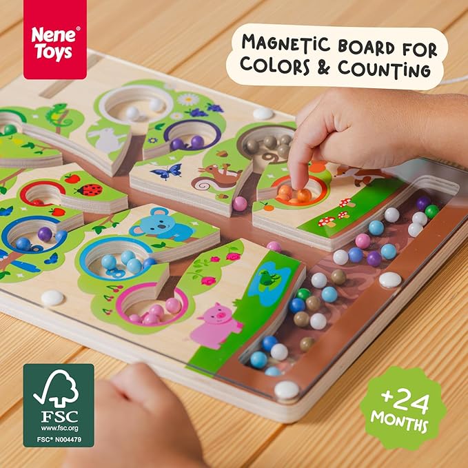 Nene Toys Color Tree Maze – Montessori Magnetic Board for Toddlers 2 3 4 5 Years – Wooden Color & Number Sorting Game – Fine Motor Skills Toy for Preschool Kids – Travel Busy Board Educational Toy