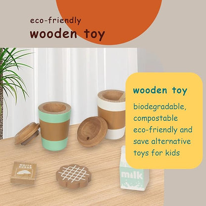 Pretend Play Coffee Cup Toys,Wooden Play Kitchen Accessories,Fake Food Play for Kids Kitchen,Educational Toy for Toddler Children Birthday Gift