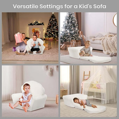 COSYLAND Kids Sofa for Toddler, 2-in-1 Folding and Expandable Soft Chair Bed Toddlers,Convertible Sofa to Lounger Sleeper Chair Bed for Girls and Boys,Wool White