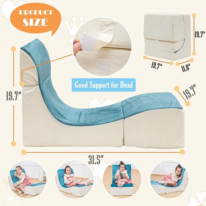 Kids Indoor Chaise Lounge Sofa Bed Foam Comfy Floor Chair for Boys and Girls Folding Lazy Sofa Couch with Back Support Comfy Reading Chair for Toddlers and Teens, Royal Blue