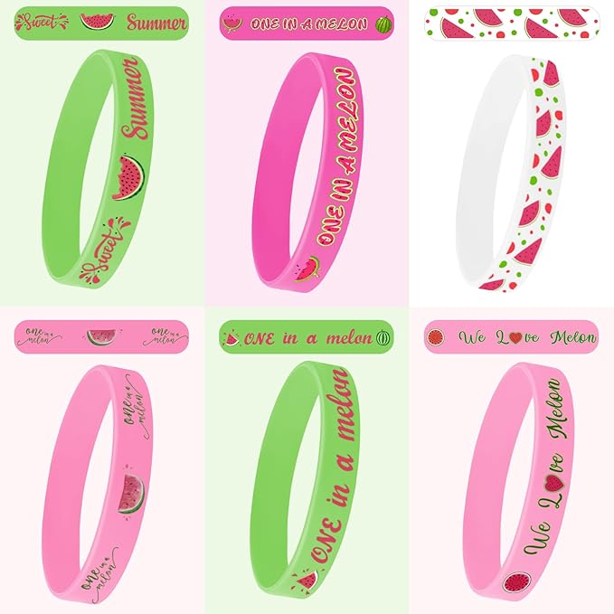 JUNEBRUSHS One In a Melon Party Favors, 42pcs Watermelon Themed First Birthday Silicone Bracelets Rubber Wristbands for One In a Melon 1st Birthday Party Decorations Party Accessories Supplies