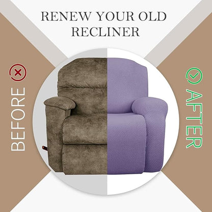 JIVINER 4-Piece Recliner Chair Covers Stretch Jacquard Covers for Recliner Chair Recliner Slipcovers for Living Room Soft Recliner Protector with Pocket (Recliner, Light Purple)