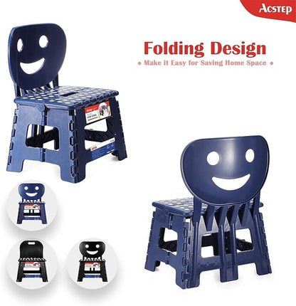 ACSTEP Folding Step Stool with Back Support for Kids,9" Kids Step Stool for Outdoor or Indoor Kitchen Step Stools and Bathroom Stool for Toddlers Boys Girls - Royal Blue, 10 Pack