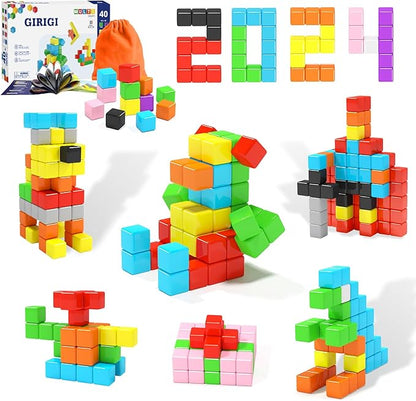40pcs Magnetic Blocks for Toddler Toys, Large Magnetic Cubes Building Blocks Classroom Must Haves, STEM Preschool Montessori Sensory Magnet Toys for 3 4 5 6 Year Old Boys and Girls