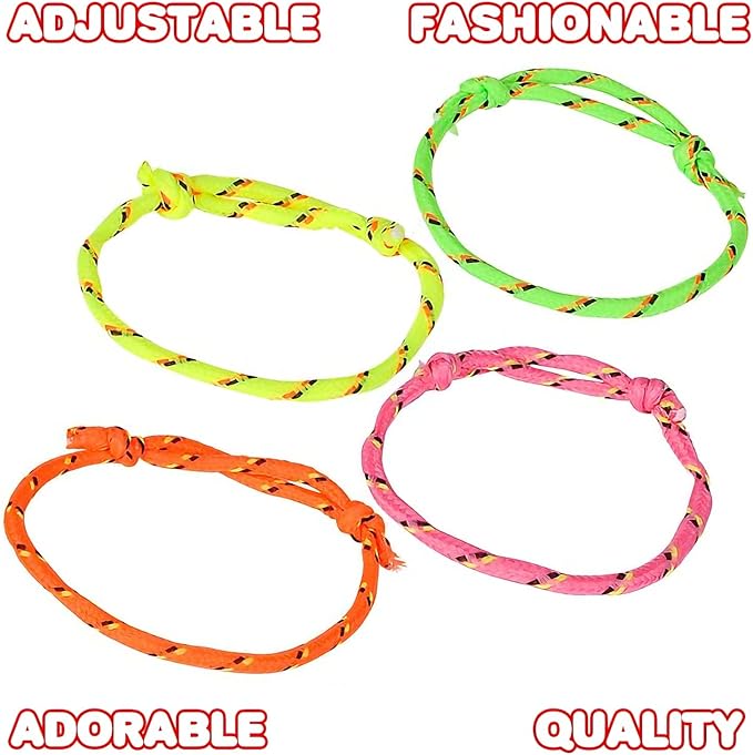 ArtCreativity Adjustable Friendship Bracelets - Pack of 144 Fabric Material Wristbands in Assorted Neon Colors - Fun Party Favor, Carnival Prize - Amazing Gift for kids, adults and pets
