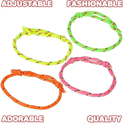 ArtCreativity Adjustable Friendship Bracelets - Pack of 144 Fabric Material Wristbands in Assorted Neon Colors - Fun Party Favor, Carnival Prize - Amazing Gift for kids, adults and pets