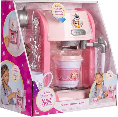 Disney Princess Style Collection Toy Espresso Machine for Kids, Coffee Maker Play Kitchen Accessories Gift for Girls & Kids