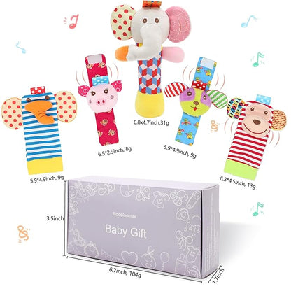Bloobloomax Wrist Rattles Foot Finder Rattle Sock Baby Toy, Rattle Toy, Arm Hand Bracelet Rattle, Feet Leg Ankle Socks, Activity Rattle Present Gift for Newborn Infant Babies Boy Girl (5pcs-D)