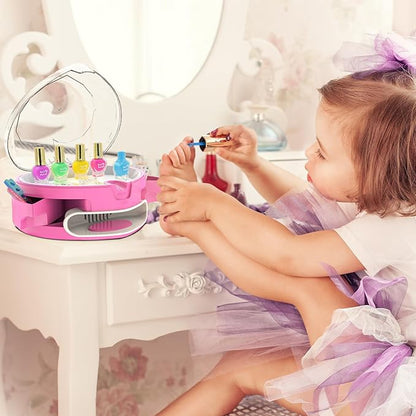 BATTOP Kids Nail Polish Set for Girls, Nail Art Kit for Kids with All-in-One Organizer Nail Dryer, Polish, Stickers, Gems, Filer - Ideas Gift for Girls 6 7 8 9 10 11 12 - Dress-Up Toy