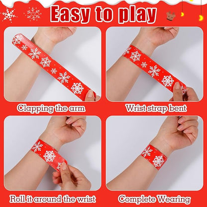 LUYI 60 PCS Christmas Slap Bracelets, Christmas Party Favors Toys for Kids Xmas Slap Wristbands Snap Bracelets Bulk for Christmas Stocking Stuffers Decoration Gifts Bag Filler