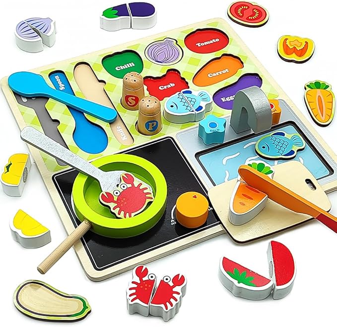 Wooden Play Food Sets for Kids Kitchen Toys Kitchen Playset Accessories Early Education Toys for 3 4 5 6 7 8 Years Old Girls and Boys Gifts (Kitchen Cooking)